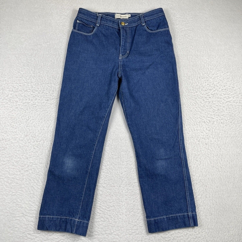 Tory Burch Jeans Womens‎ 30 Blue Straight Contrast Stitch High Rise Denim